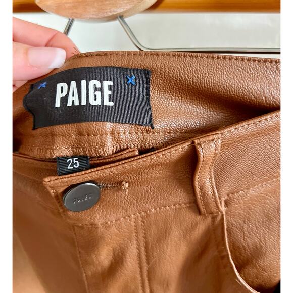 Paige Stella Super High Waist Straight Leg Faux Leather Pants Dark Argan - Picture 4 of 8